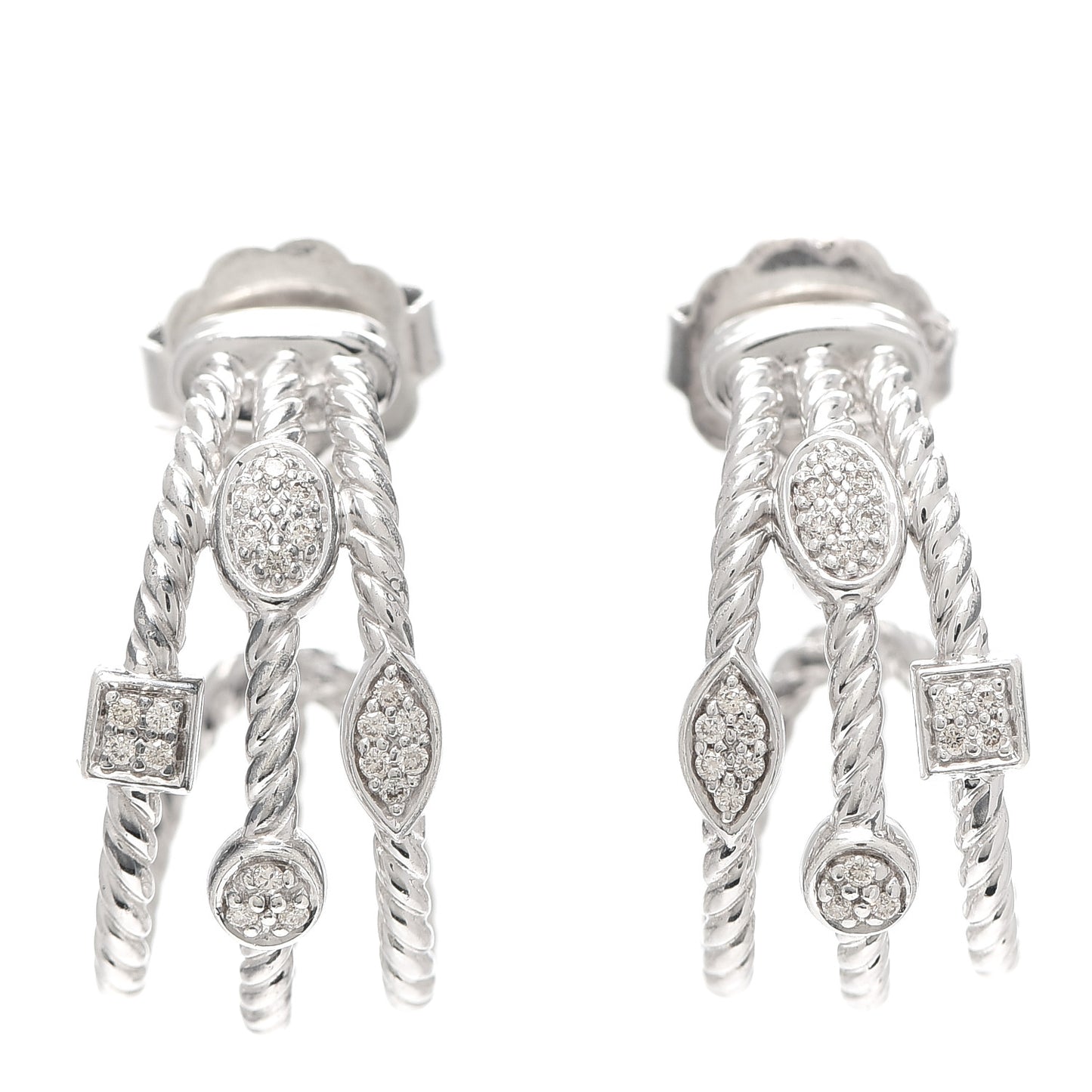 Sterling Silver Diamond Confetti 3 Row Earrings