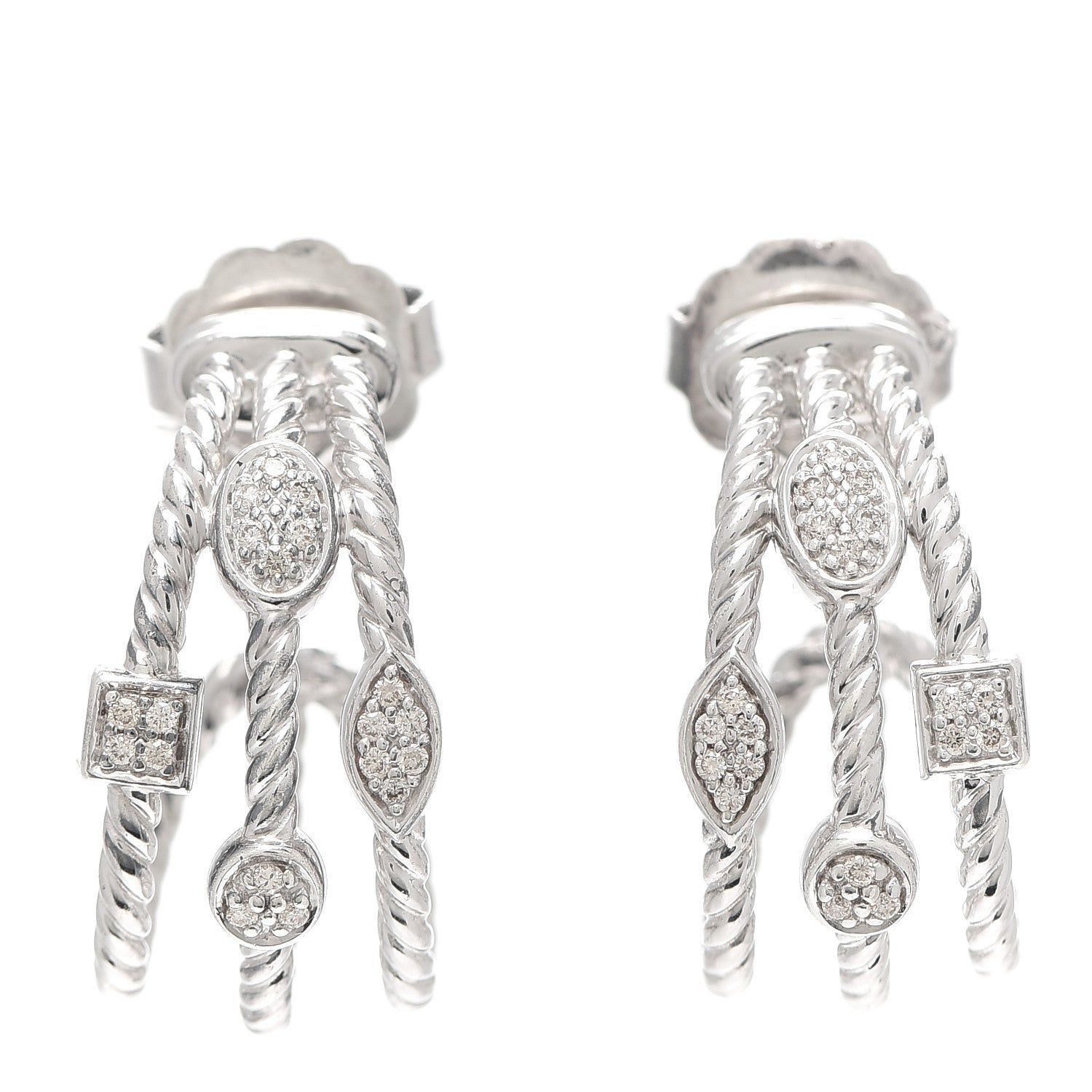 David Yurman Sterling Silver Diamond Confetti 3 Row Earrings 1 of 4