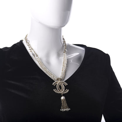 Chanel Pearl Crystal CC Long Necklace Gold 2 of 5
