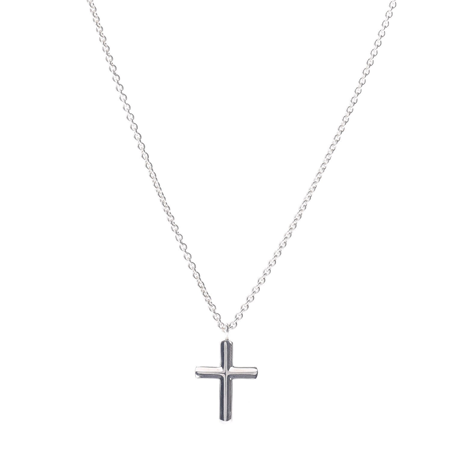 Tiffany Sterling Silver Concave Cross Pendant Necklace 1 of 4