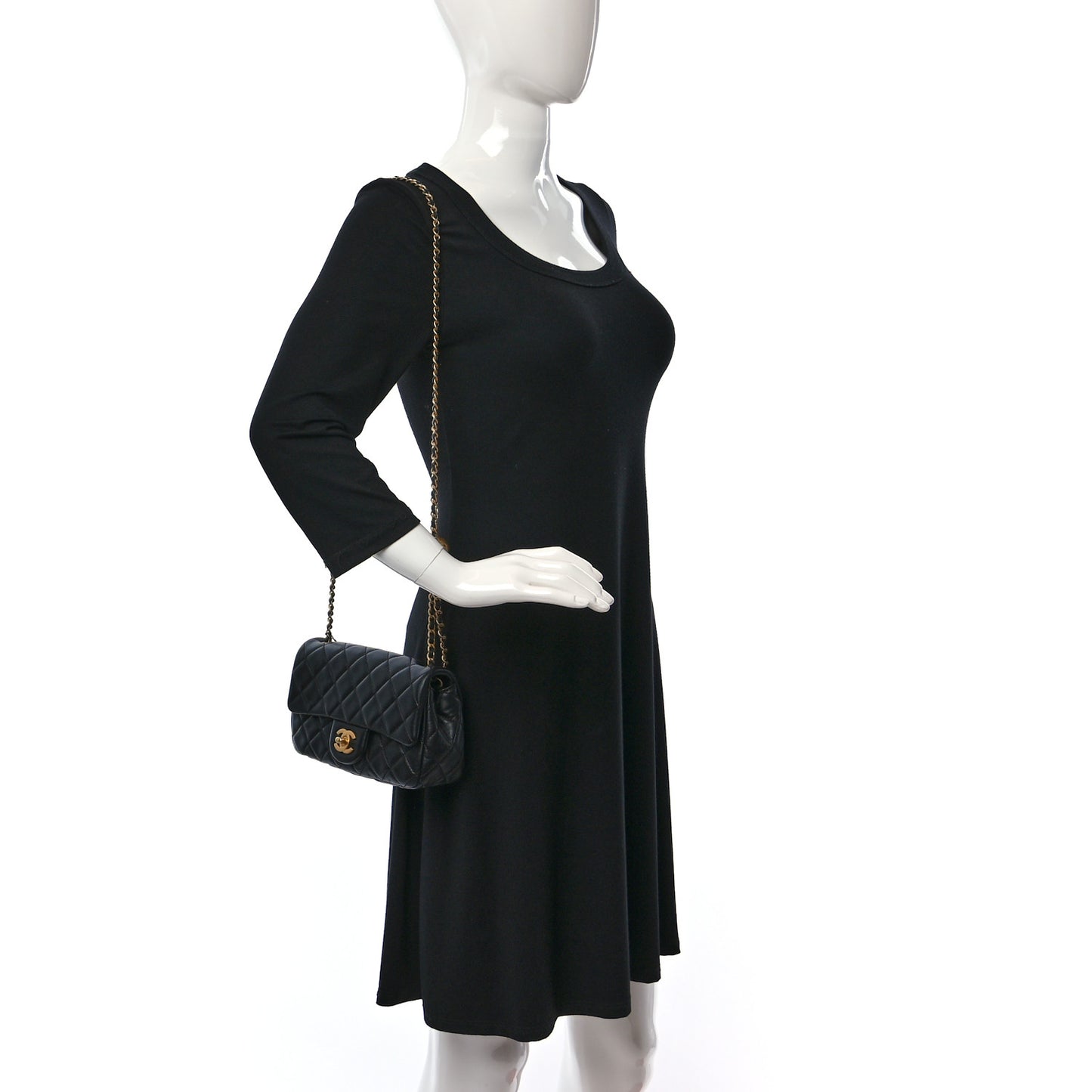 Lambskin Quilted Mini Rectangular Pearl Crush Flap Black
