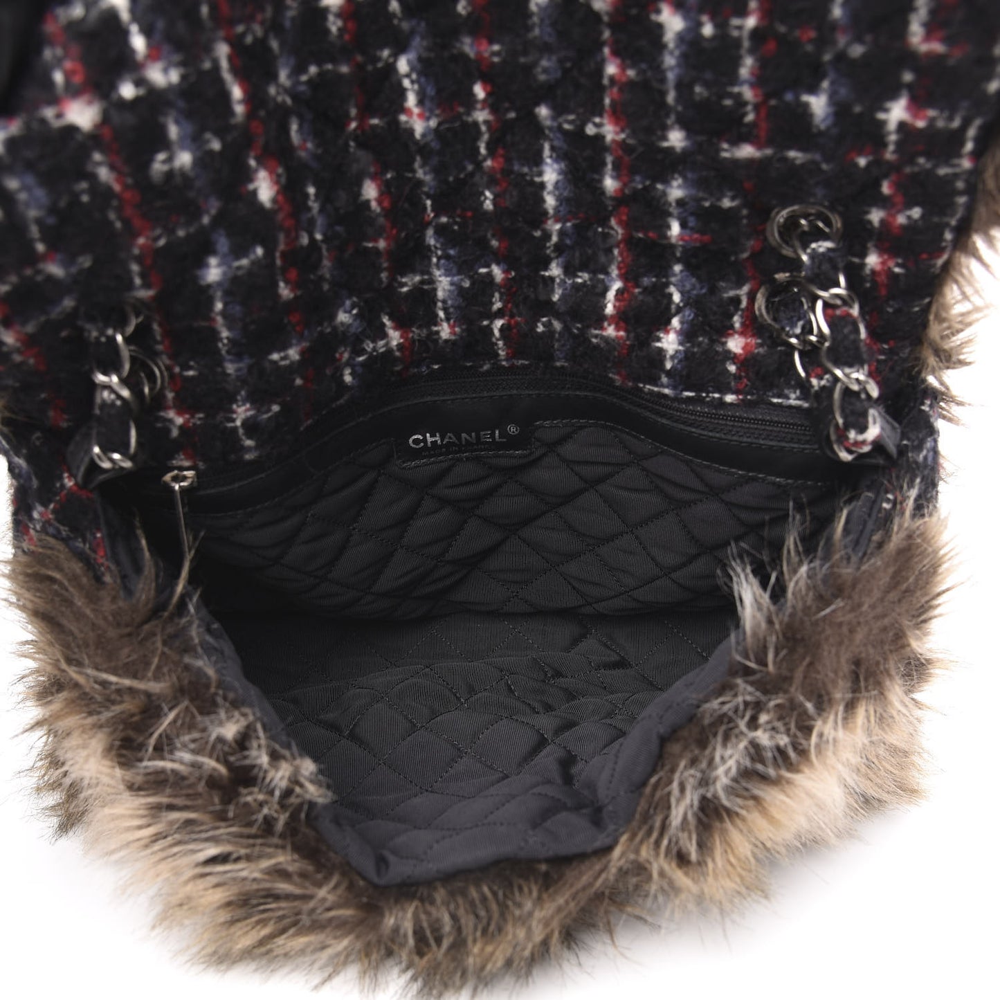 Tweed Arctic Fantasy Fur Flap Blue Red