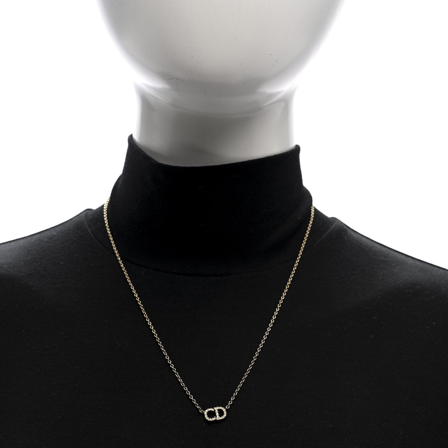 Christian Dior Metal Crystal CD Necklace Gold 2 of 4