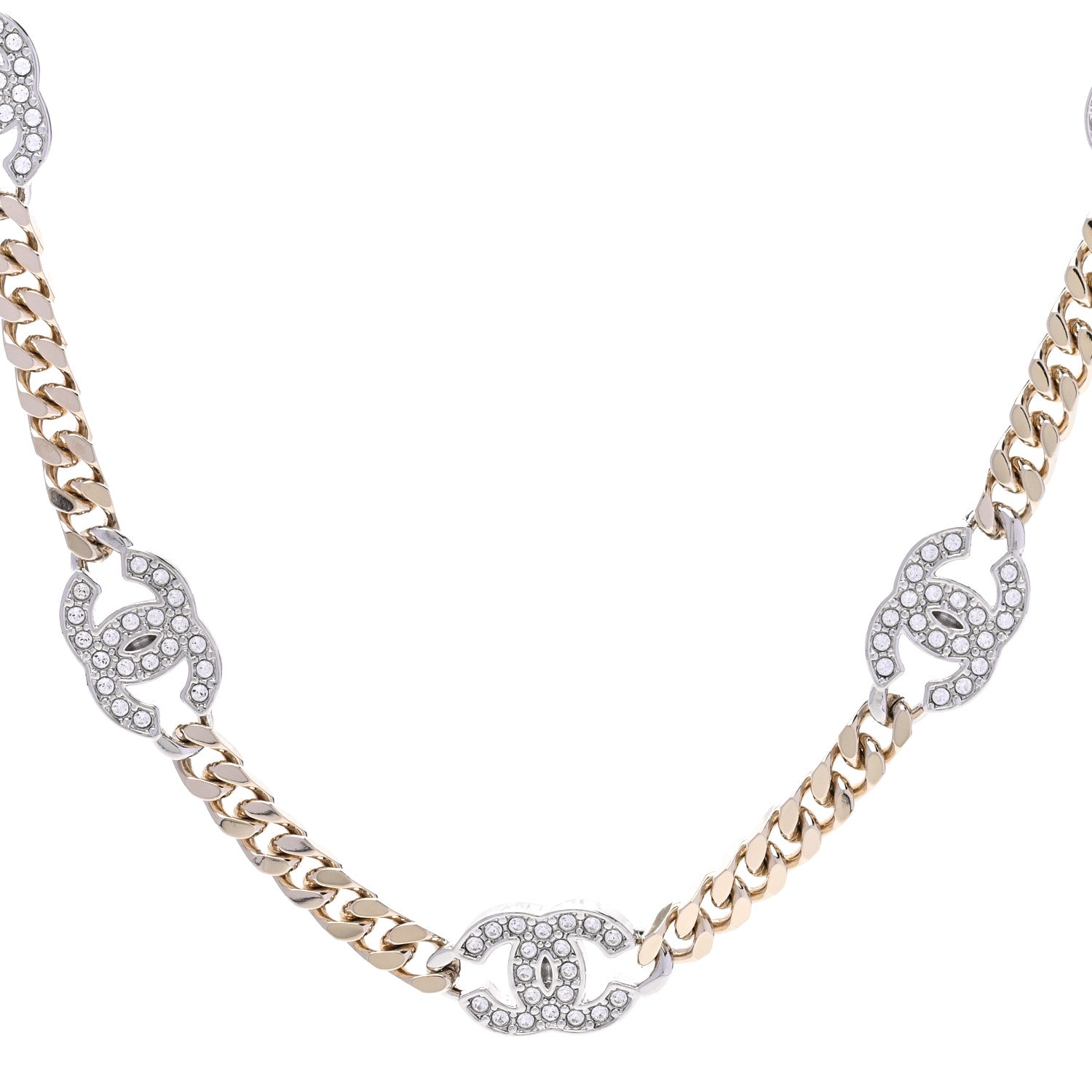Chanel Crystal Chain CC Necklace Gold Silver 4 of 6