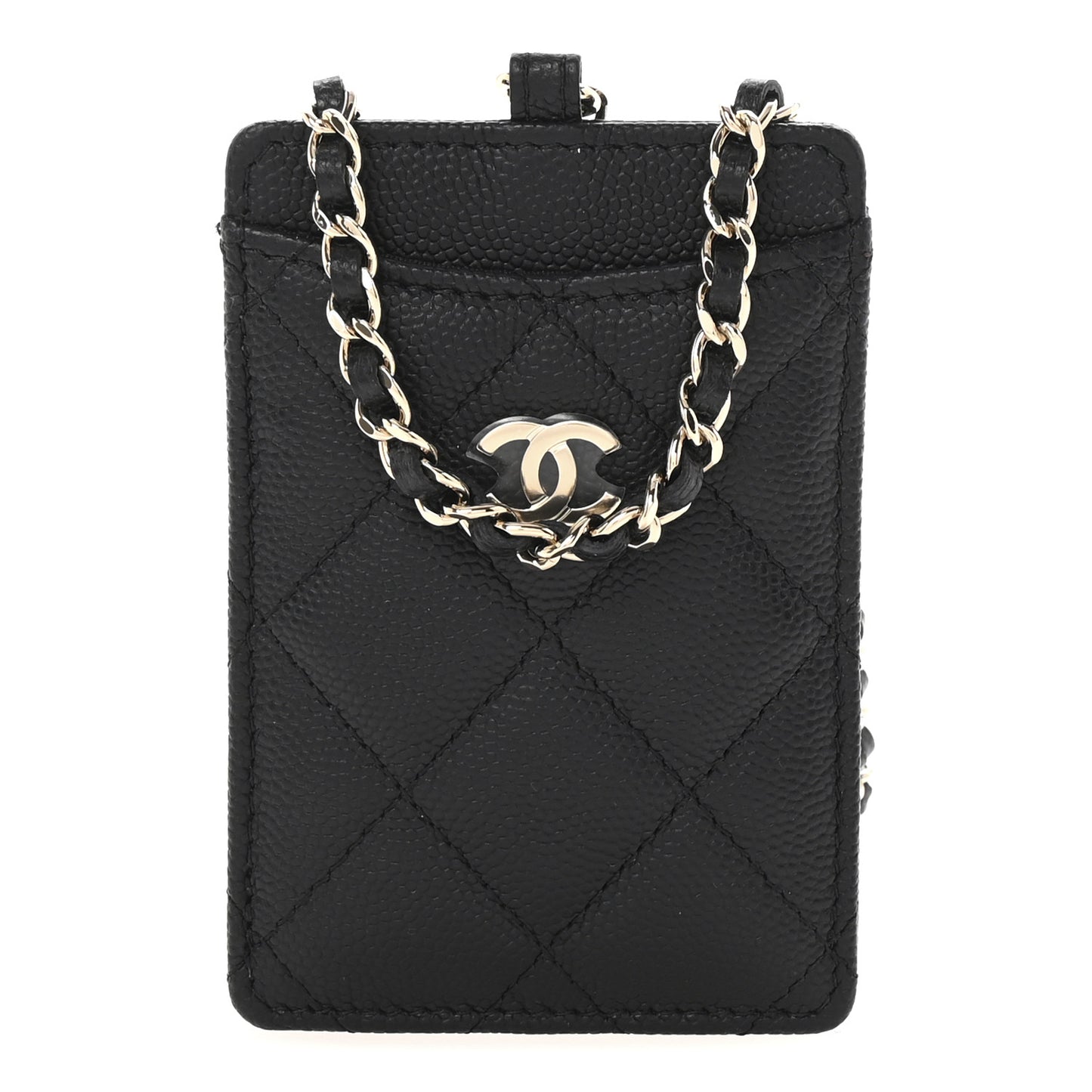 Caviar Quilted Card Holder On Chain Black