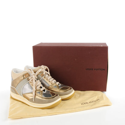 Louis Vuitton Metallic Calfskin Perforated High Top Sneakers 37.5 Gold Silver 5 of 9