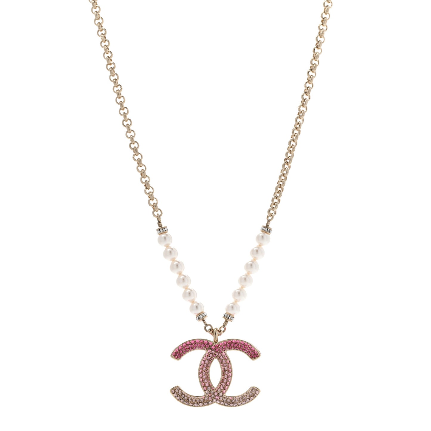Pearl Crystal Resin CC Reversible Necklace Pink Gold White