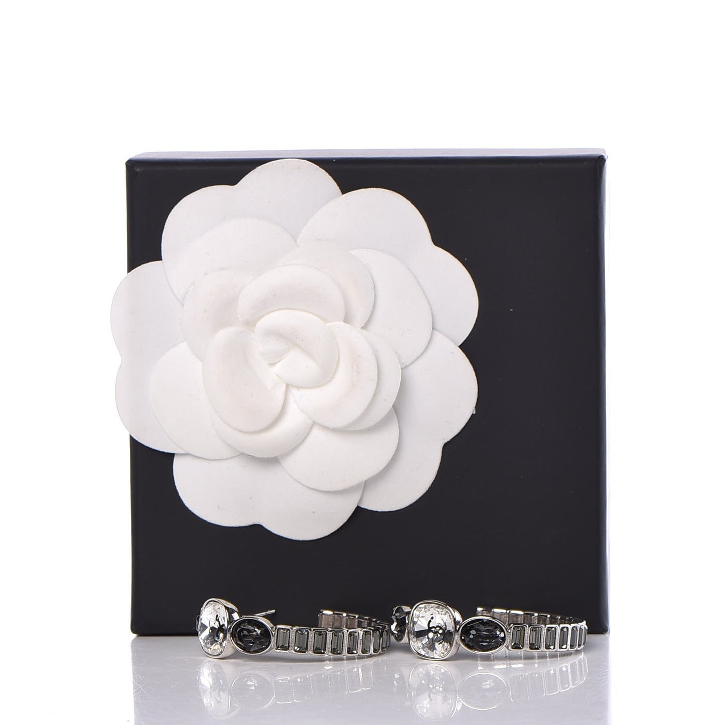 Baguette Crystal CC Hoop Earrings Silver