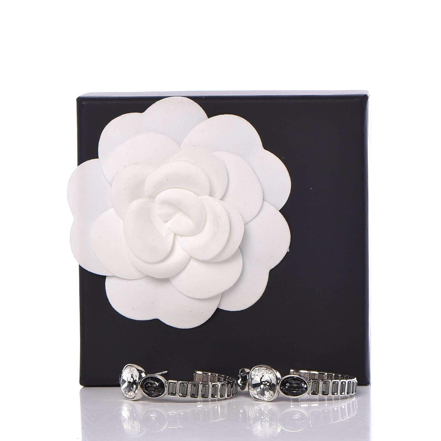 Chanel Baguette Crystal CC Hoop Earrings Silver 5 of 5