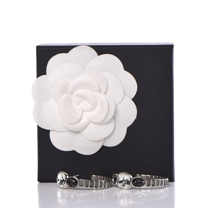 Chanel Baguette Crystal CC Hoop Earrings Silver 5 of 5