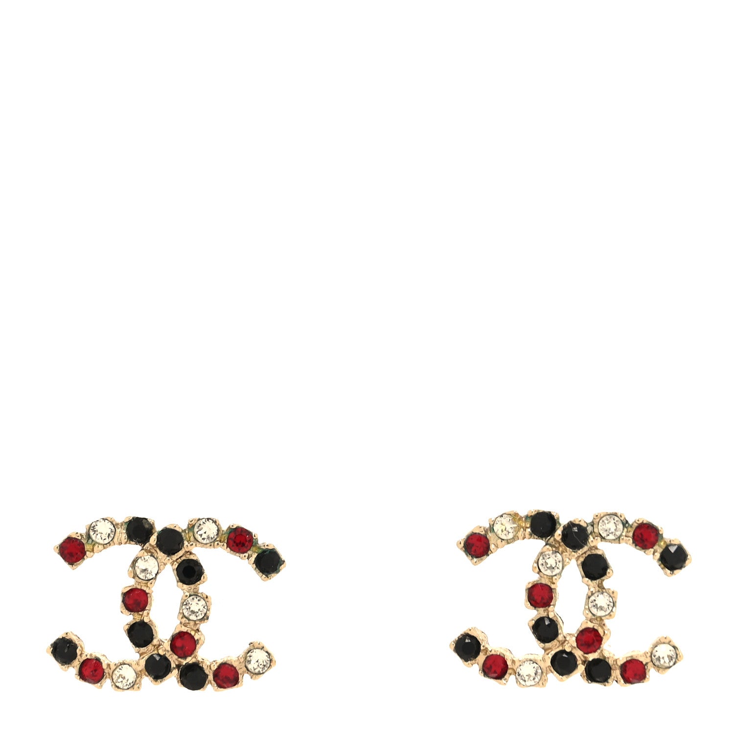 Chanel Crystal CC Earrings Gold Black Red 1 of 4