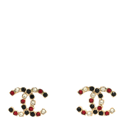 Chanel Crystal CC Earrings Gold Black Red 1 of 4