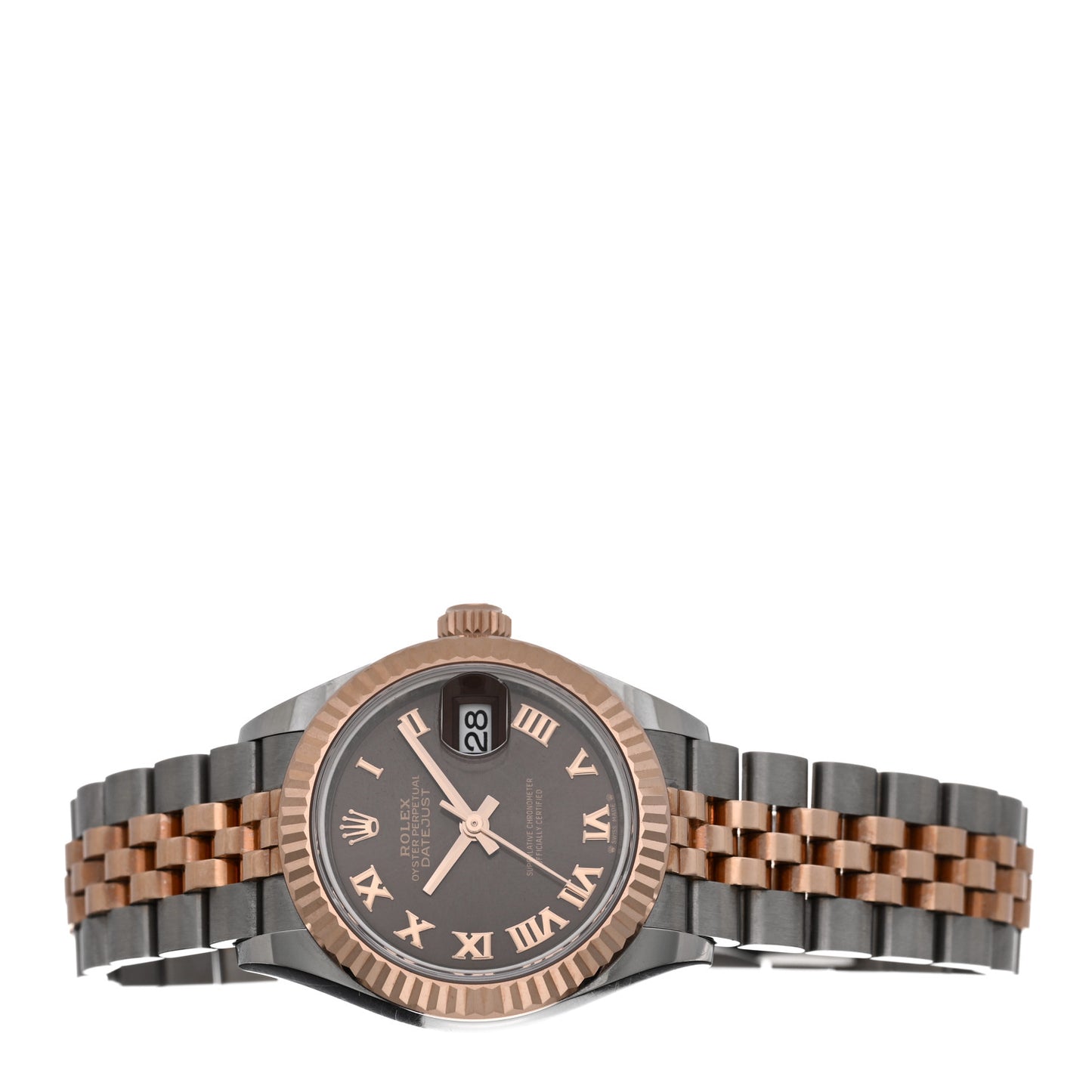Stainless Steel 18K Everose Gold 28mm Oyster Perpetual Datejust Watch Chocolate Roman 279171