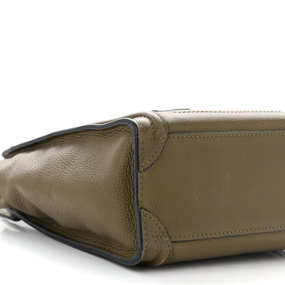 Celine Drummed Calfskin Nano Luggage Dark Olive 8 of 14