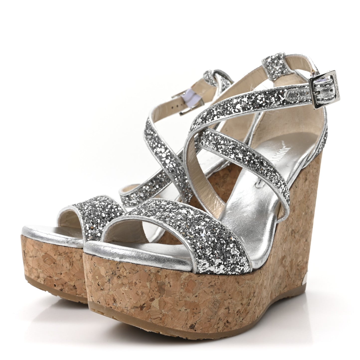 Coarse Glitter Cork Portia 120 Wedge Sandals 36.5 Silver