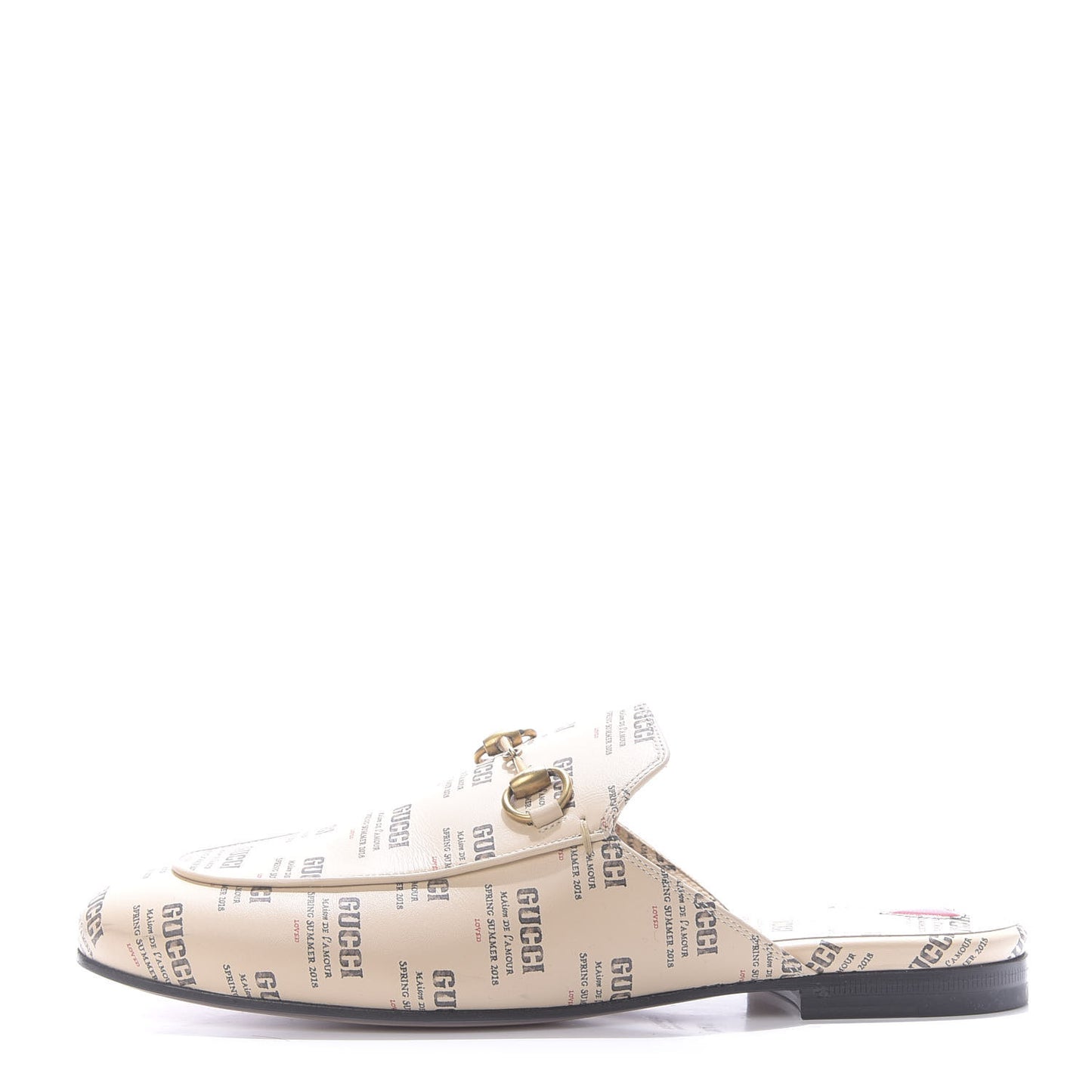 Calfskin Stamp Print Womens Princetown Slippers 37.5 Soy Black