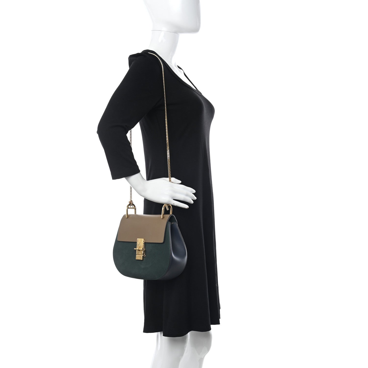 Chloe Suede Smooth Calfskin Drew Shoulder Bag Intense Green Brown 2 of 9