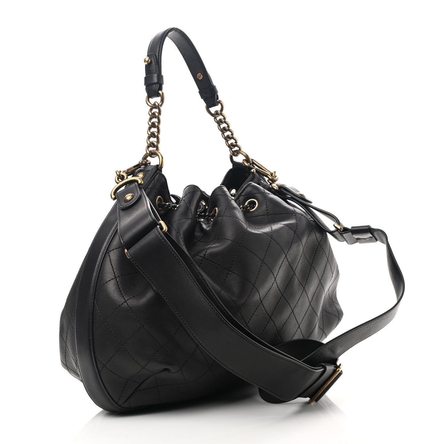 Chanel Calfskin Stitched Small Paris Rome Drawstring CC Bag Black 3 of 10