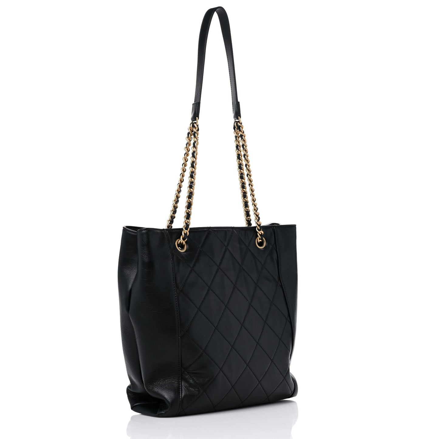 Calfskin Quilted CC Front Pocket Shopping Tote Black
