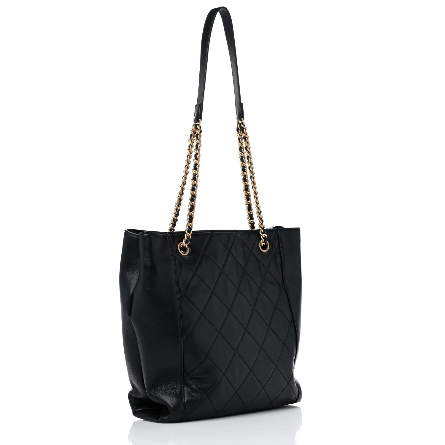 Chanel Calfskin Quilted CC Front Pocket Shopping Tote Black 3 of 9