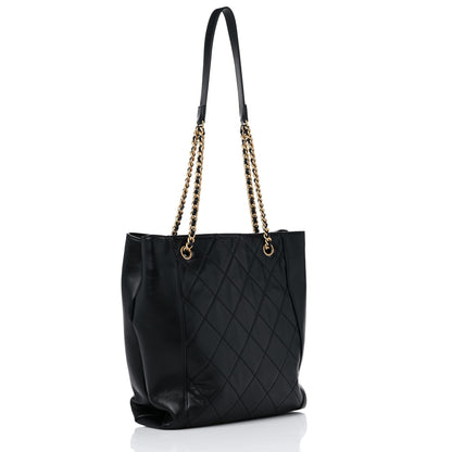 Chanel Calfskin Quilted CC Front Pocket Shopping Tote Black 3 of 9