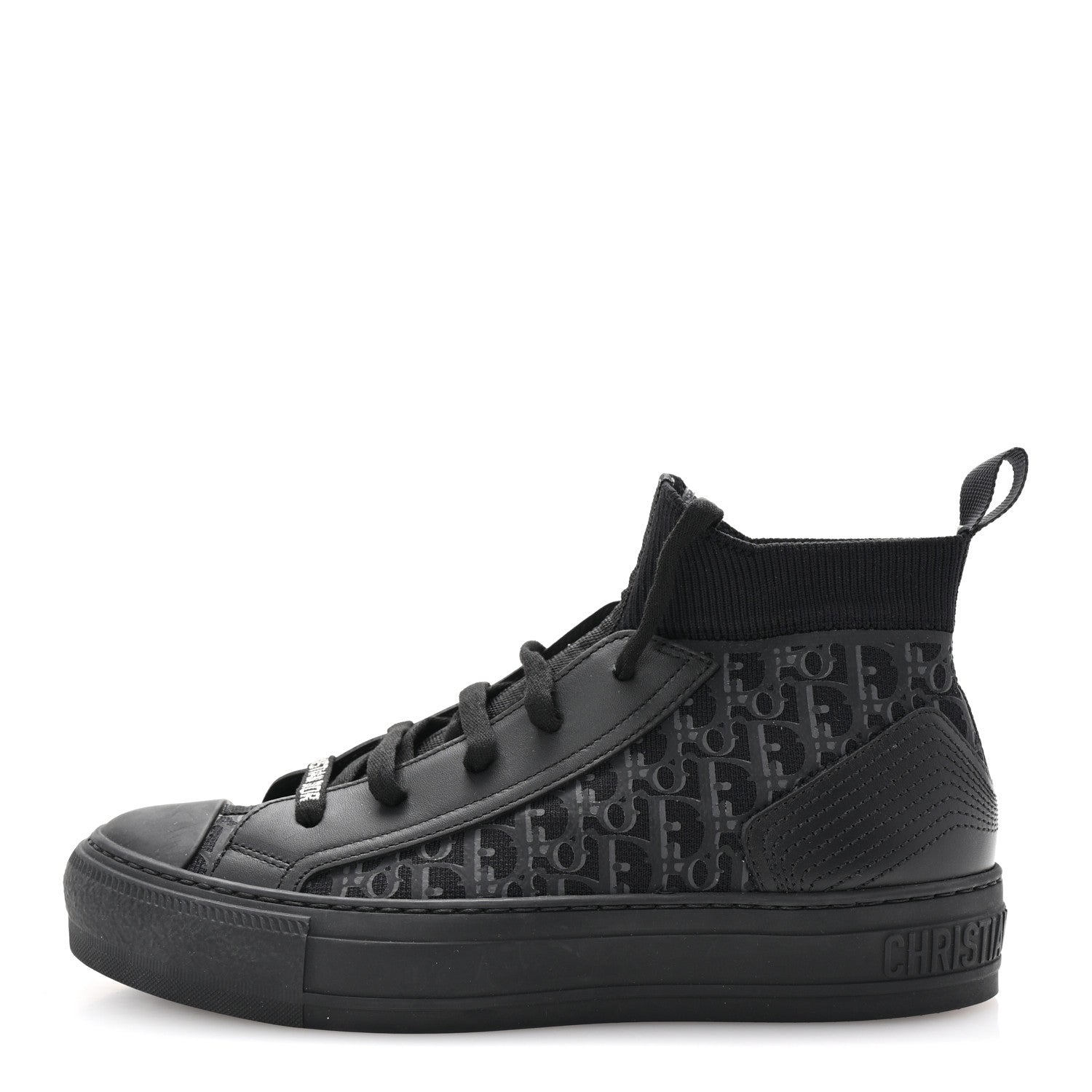 Christian Dior Technical Canvas Mesh Calfskin Womens Matte Oblique Walk'n Dior High Top Sneakers 36.5 Black 1 of 10