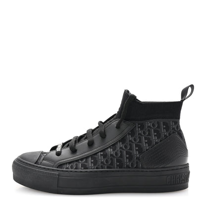 Christian Dior Technical Canvas Mesh Calfskin Womens Matte Oblique Walk'n Dior High Top Sneakers 36.5 Black 1 of 10