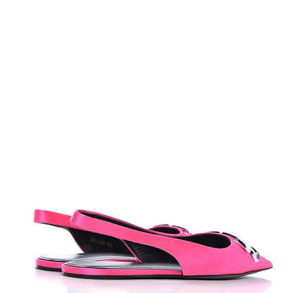 Balenciaga Satin BB Knife Pointy Toe Slingback Flats 38.5 Neon Pink 4 of 12