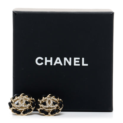 Chanel Crystal Lambskin Chain CC Stud Earrings Black Gold 5 of 5