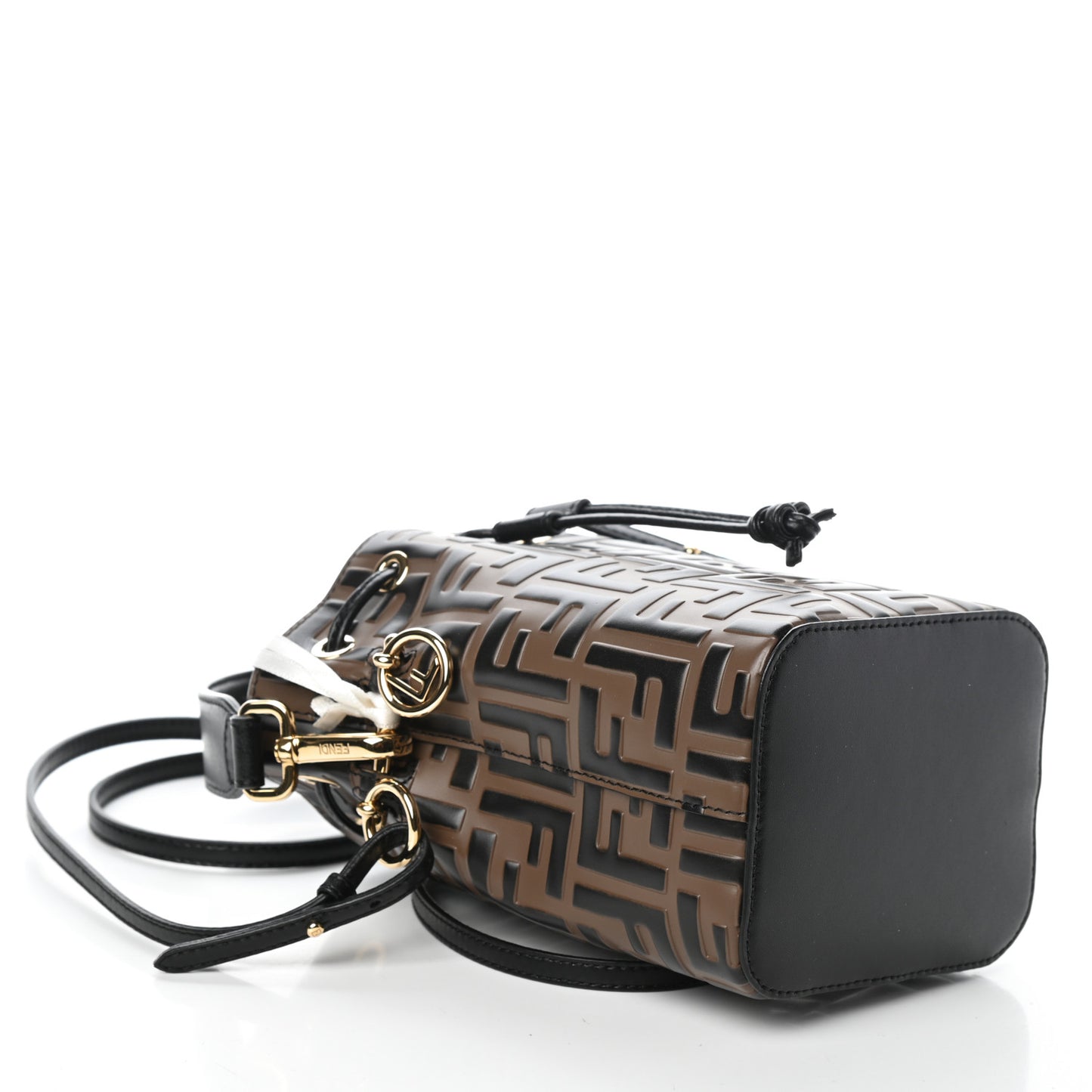 Vitello Liberty F is Fendi Bi-Color FF 1974 Embossed Mini Mon Tresor Bucket Bag Maya Black