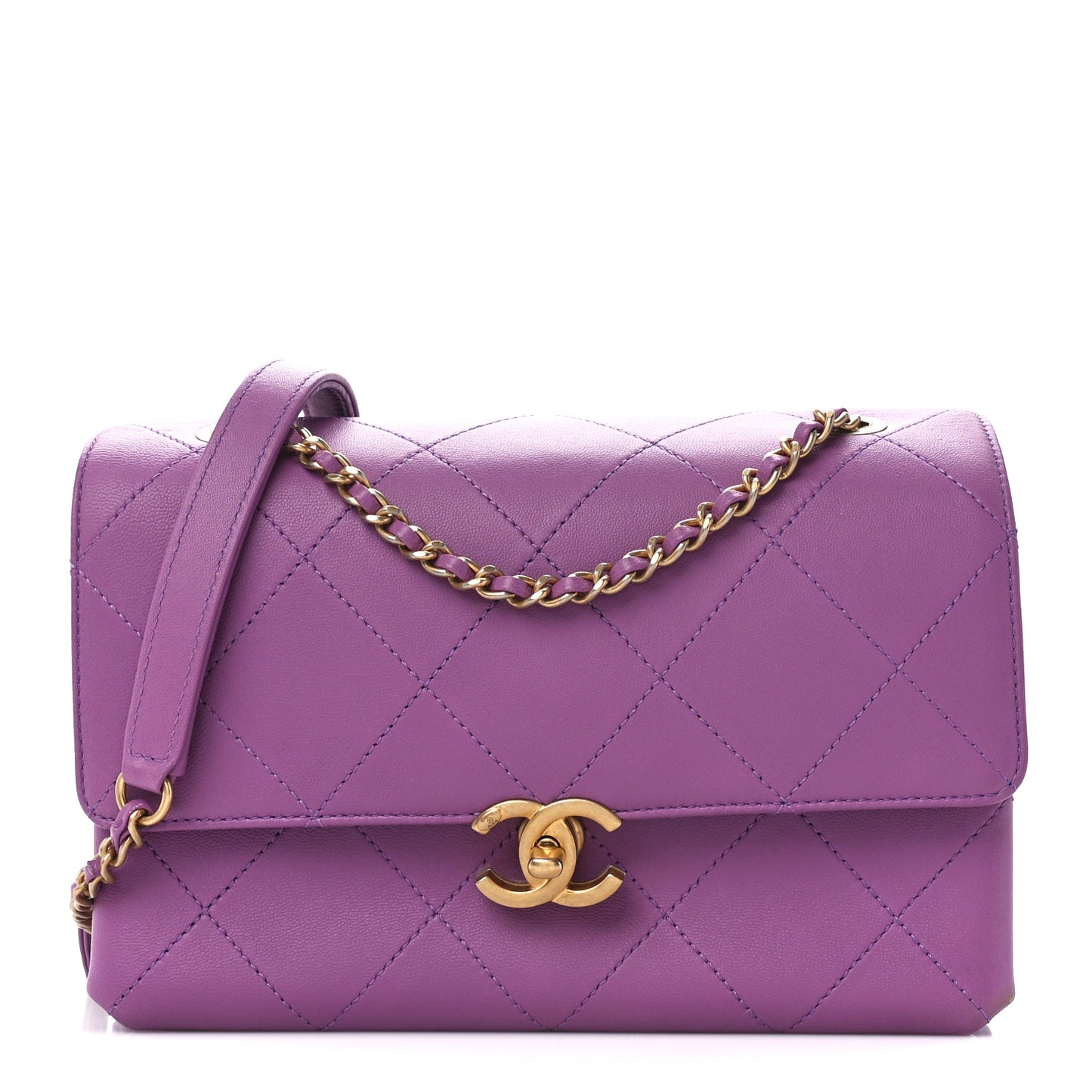 Lambskin Sleek And Chic Flap Purple