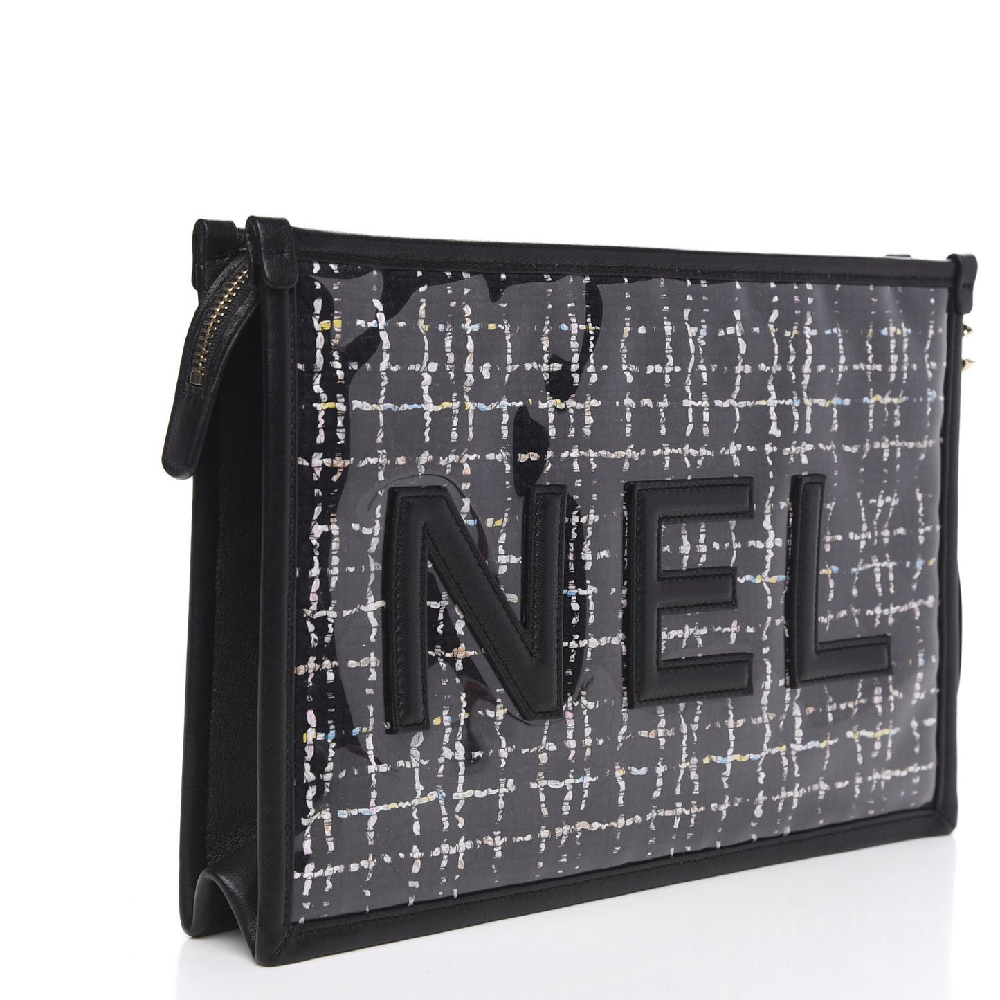 Tweed PVC Lambskin Large Pouch Black