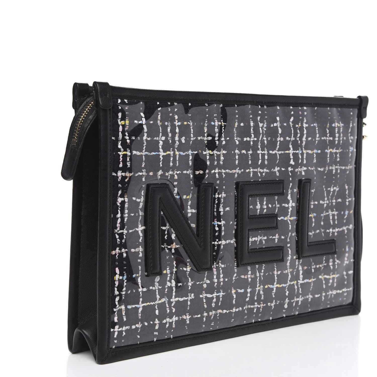 Chanel Tweed PVC Lambskin Large Pouch Black 3 of 10