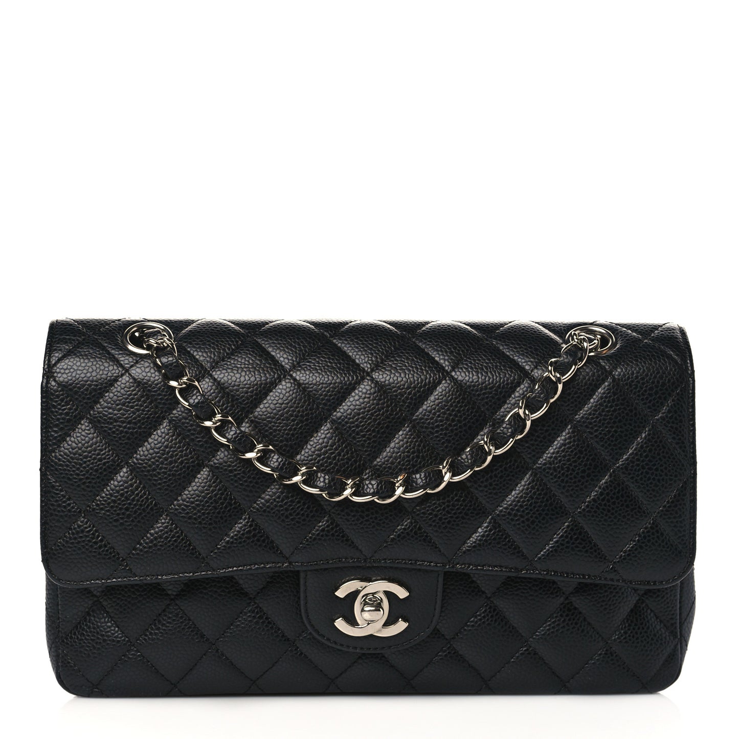 Caviar Quilted Medium Double Flap Black