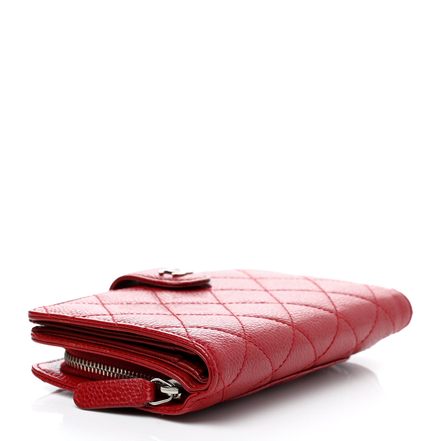 Caviar Quilted Zipped Pocket Wallet Red