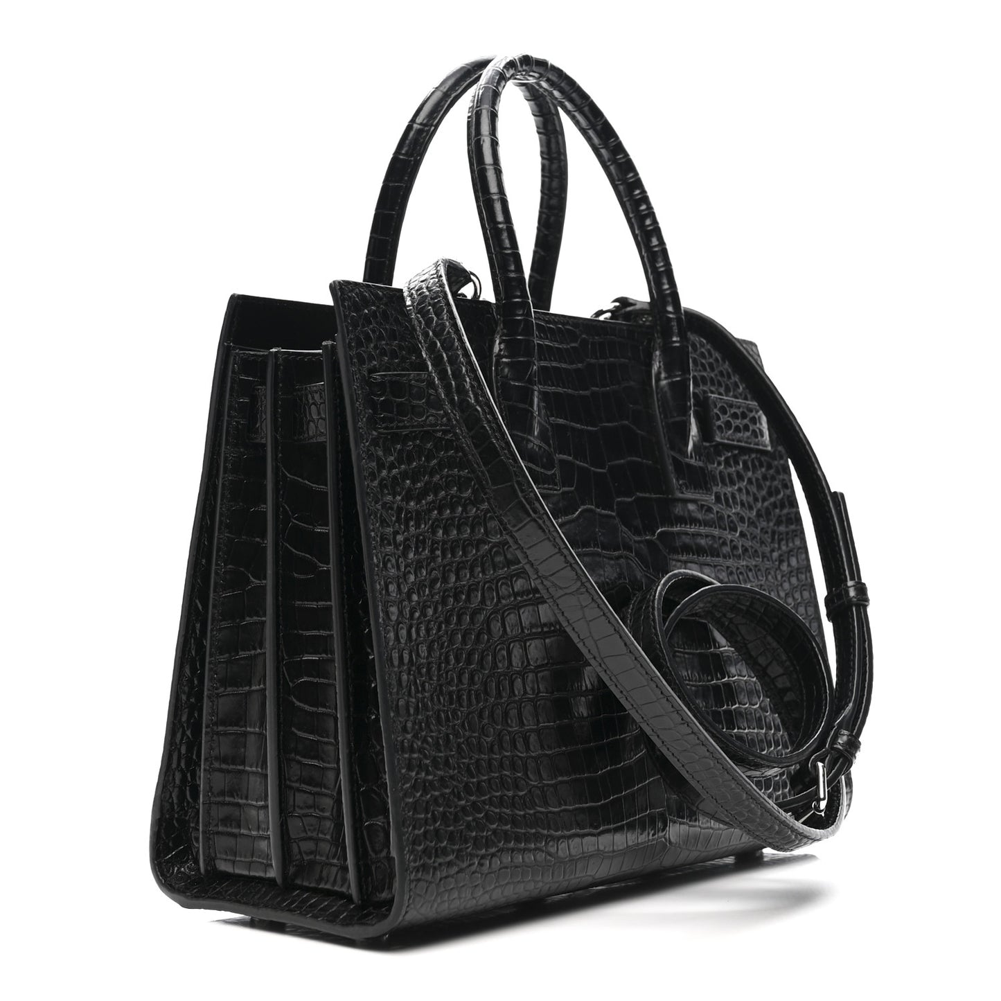 Calfskin Crocodile Embossed Baby Sac De Jour Black