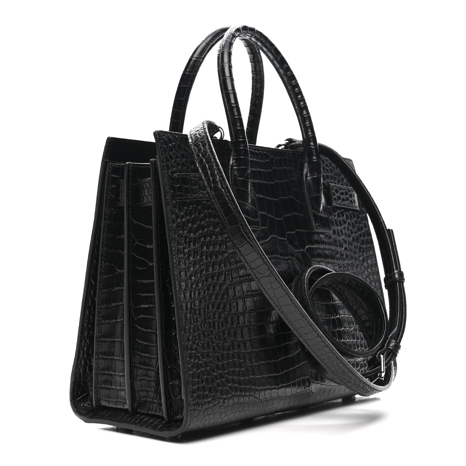 Saint Laurent Calfskin Crocodile Embossed Baby Sac De Jour Black 3 of 15