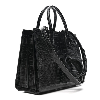 Saint Laurent Calfskin Crocodile Embossed Baby Sac De Jour Black 3 of 15