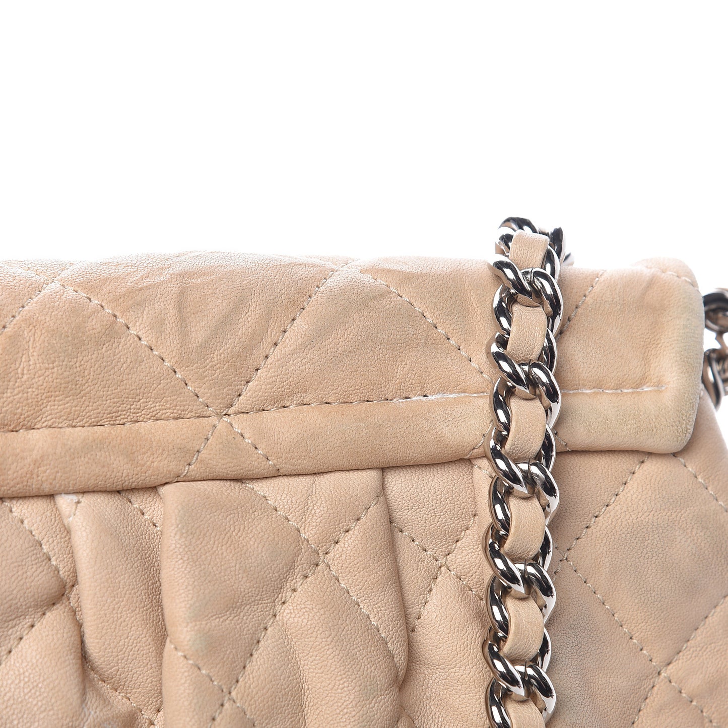 Washed Lambskin Quilted Medium Chain Around Flap Beige