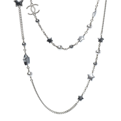 Chanel Resin Pearl Star CC Necklace Grey Silver 1 of 4