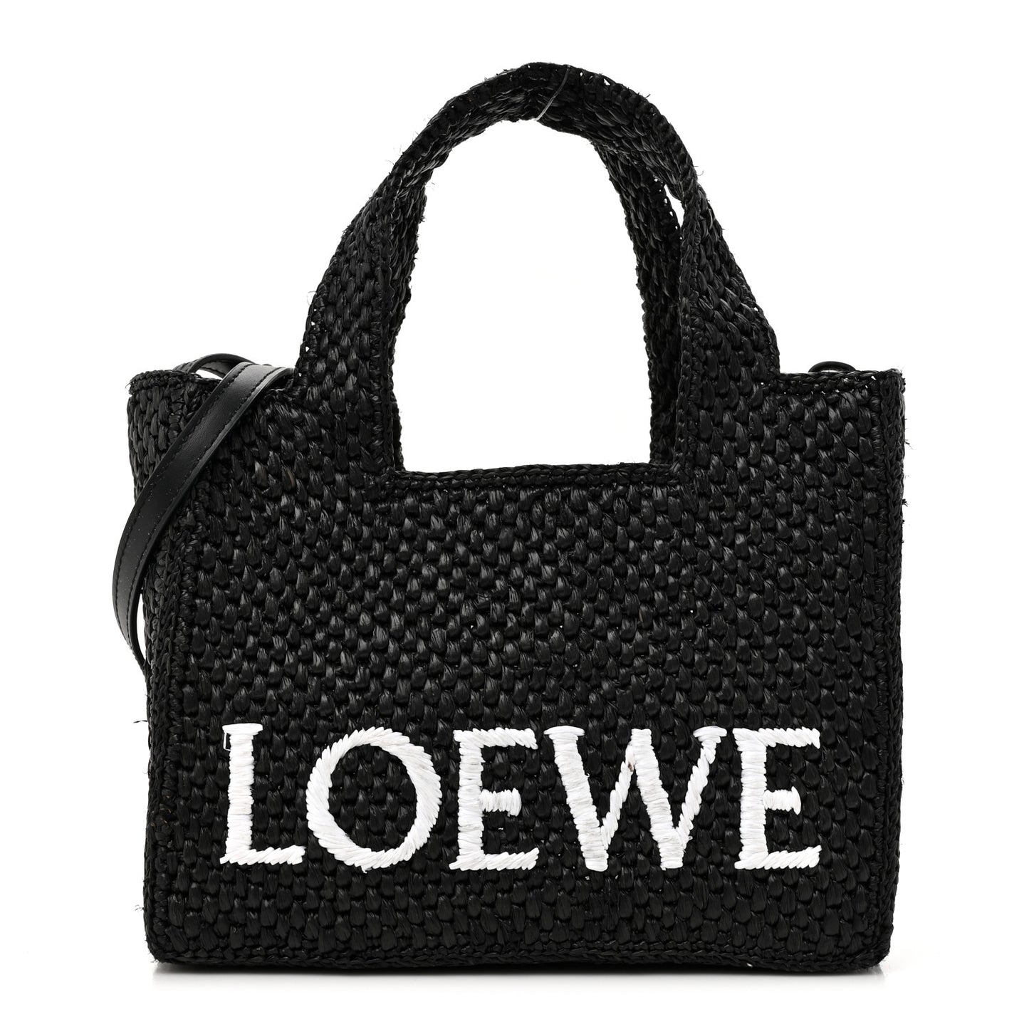 Raffia Small Paula's Ibiza Logo Tote Black White