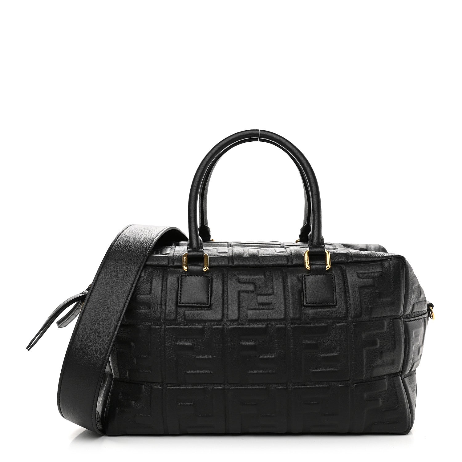 Fendi Nappa FF 1974 Embossed Small Boston Black 1 of 9