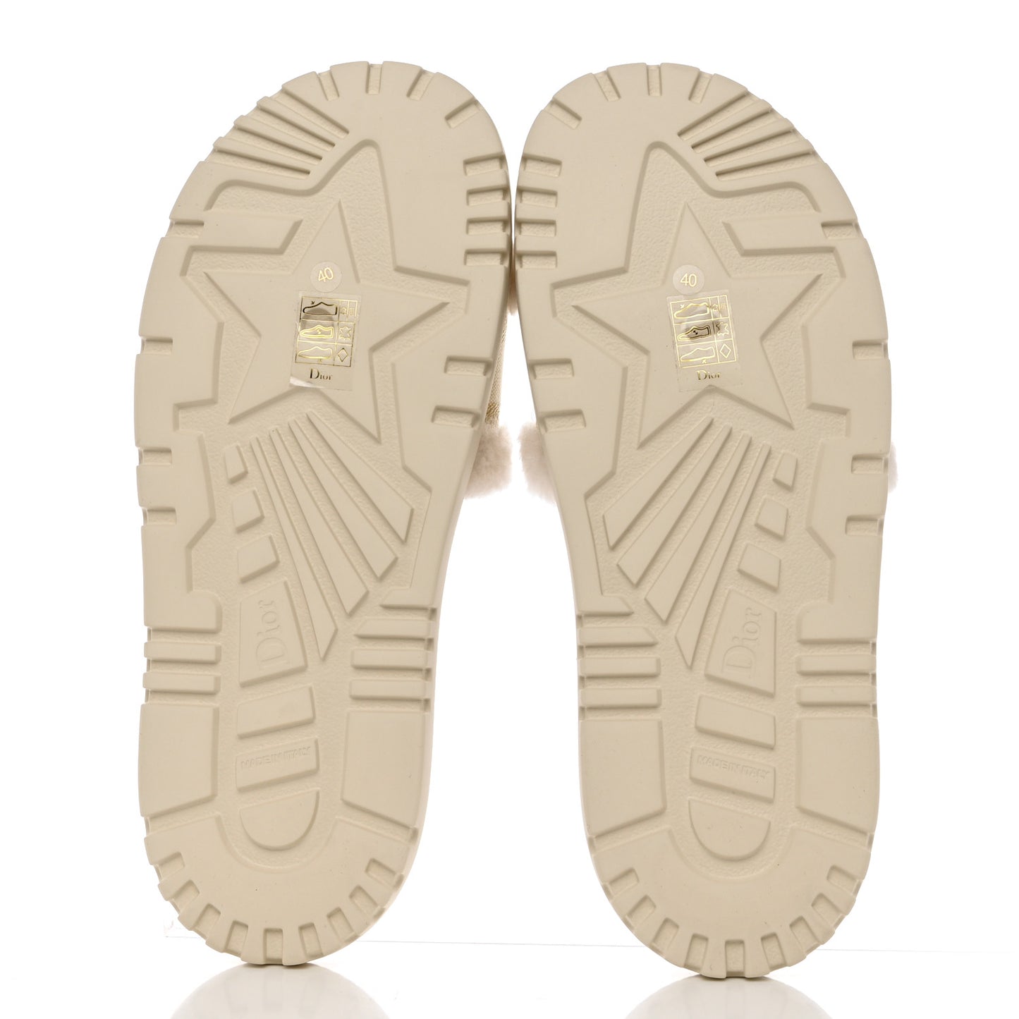 Shearling Canvas Lurex Embroidered Dway 10mm Slide Sandals 40 Natural Platinum