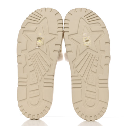 Christian Dior Shearling Canvas Lurex Embroidered Dway 10mm Slide Sandals 40 Natural Platinum 5 of 8