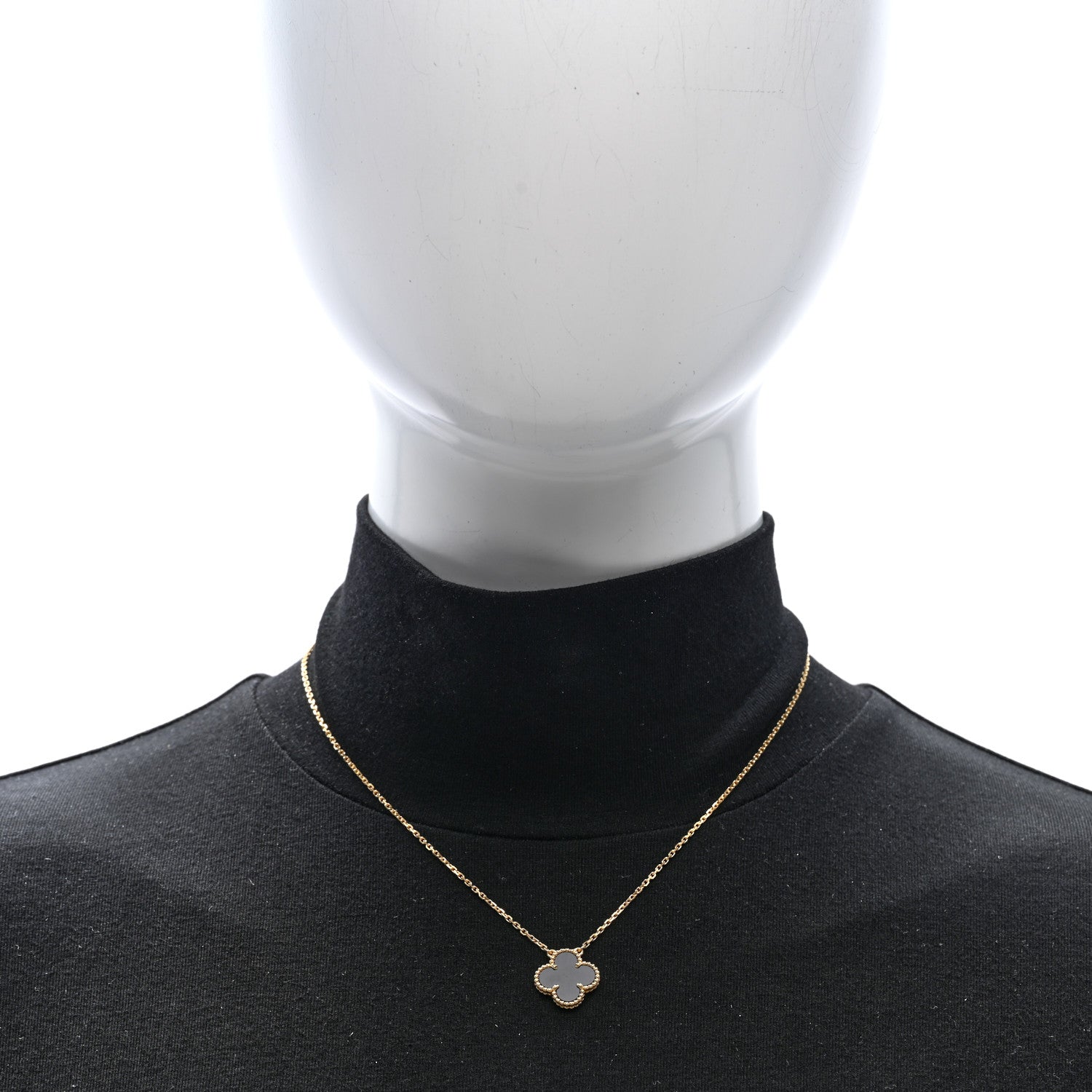 Van Cleef & Arpels 18K Yellow Gold Black Onyx Vintage Alhambra Pendant Necklace 2 of 4