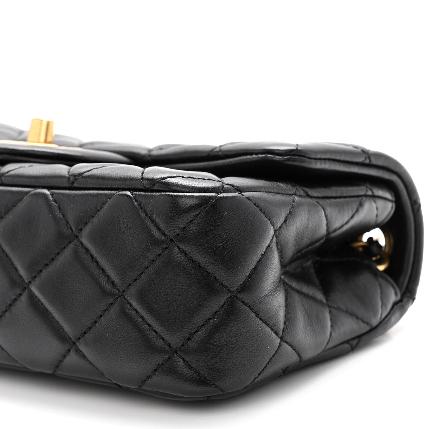 Lambskin Quilted Mini Rectangular Pearl Crush Flap Black