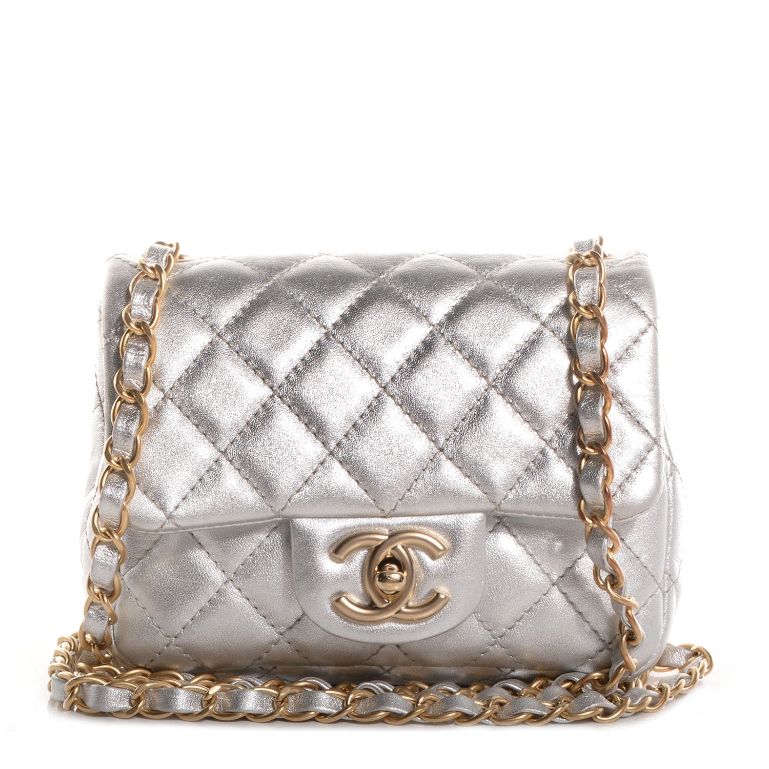 Chanel Metallic Lambskin Quilted Mini Square Flap Silver 1 of 8