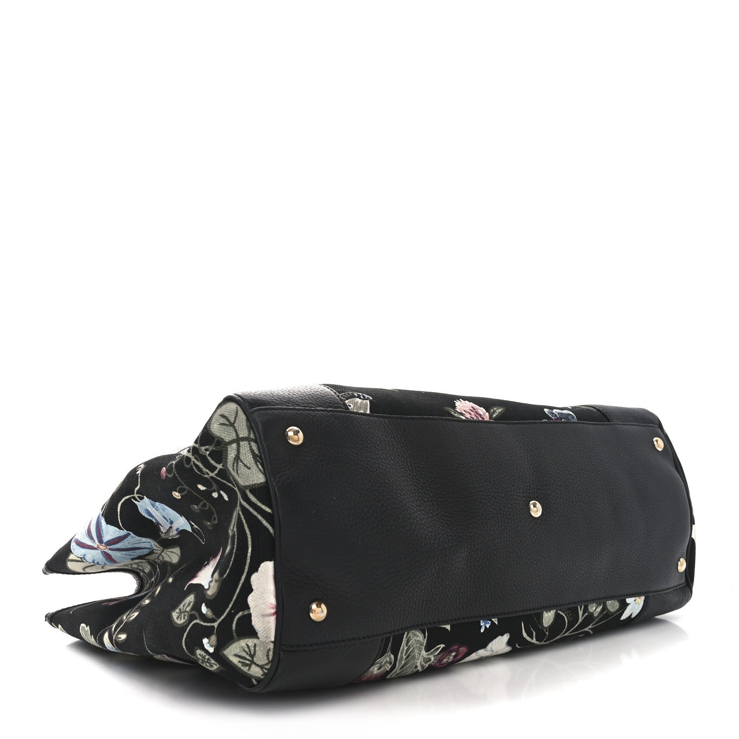 Gucci Canvas Cellarius Calfskin Flora Knight Large Bamboo Shopper Tote Black 4 of 11