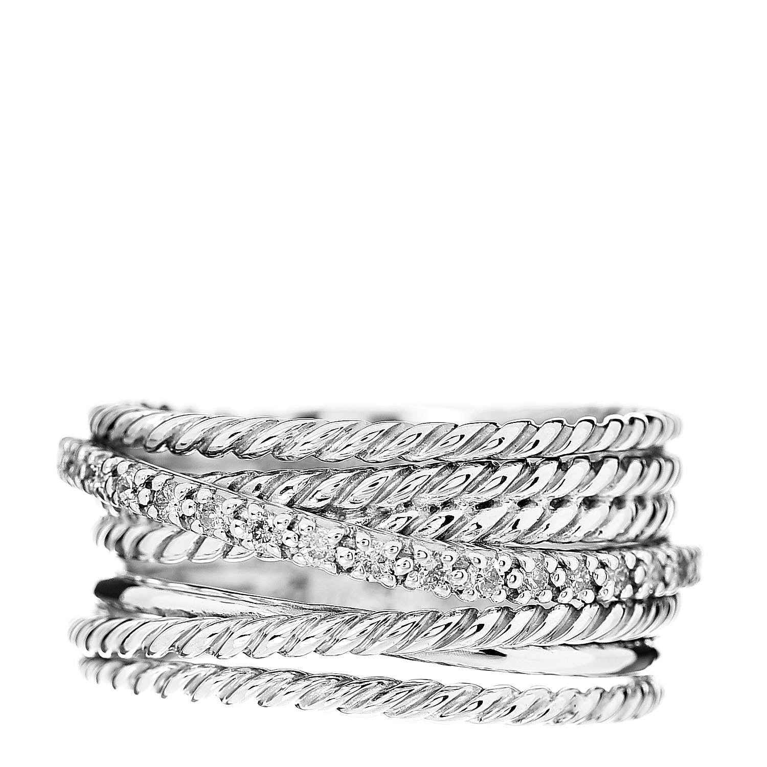 David Yurman Sterling Silver Diamond 11mm Wide Crossover Cable Ring 57 8 1 of 4