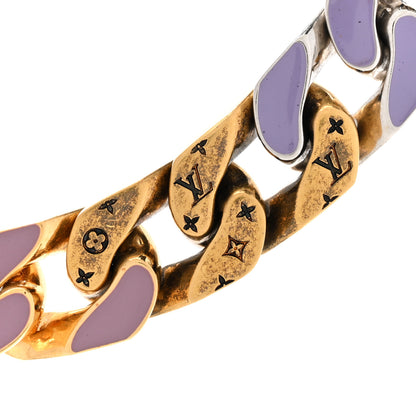 Louis Vuitton Metal Enamel Crystal Soapy Chain Necklace Silver Gold 4 of 10